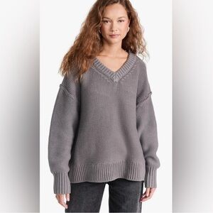 Free People Alli V Neck Sweater in Titan Gray